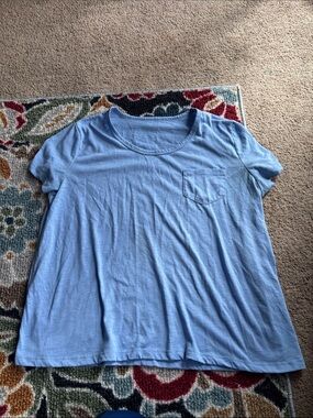Light Blue Women's Scoop Neck Tee with Chest Pocket